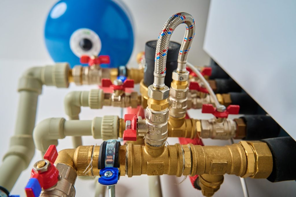 heating-system-with-pipes-valves-and-brass-fitti